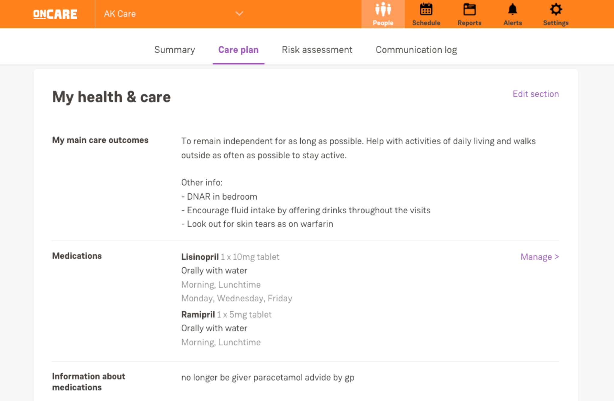 Care Plan Interface