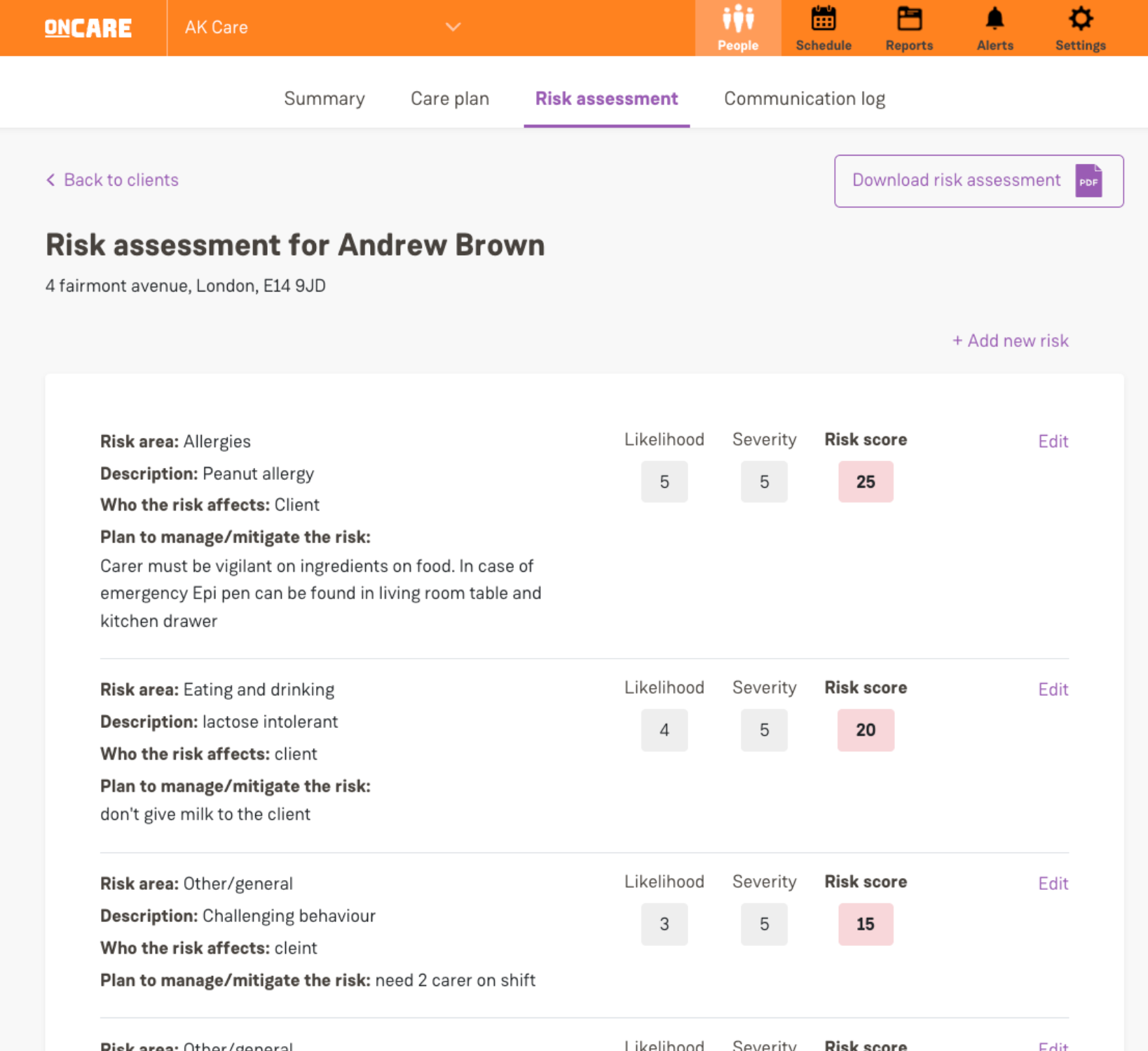 Client Profile Dashboard